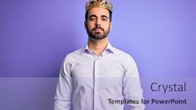  Presentation with king crown - Slide set with young-handsome-man-with-beard background and a light blue colored foreground