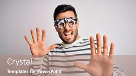  Presentation with optometry - PPT layouts having young-handsome-man-with-beard background and a coral colored foreground