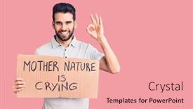  Presentation with crying - Presentation design with young-handsome-man-with-beard background and a coral colored foreground