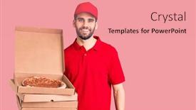  Presentation with pizza delivery - Colorful presentation theme enhanced with young-handsome-man-with-beard backdrop and a coral colored foreground