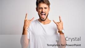  Presentation with rock music - Presentation design enhanced with young-handsome-man-with-beard background and a light gray colored foreground
