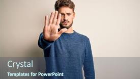  Presentation with hand palm - Cool new presentation design with young-handsome-man-with-beard backdrop and a ocean colored foreground