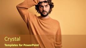  Presentation with casual young people - PPT theme consisting of young-handsome-man-with-beard background and a tawny brown colored foreground