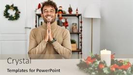  Presentation with praying hands - Presentation design consisting of young-handsome-man-with-beard background and a coral colored foreground