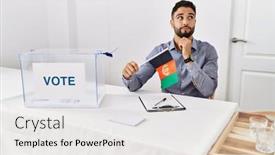  Presentation with political campaign - Presentation design featuring young-handsome-man-with-beard background and a white colored foreground