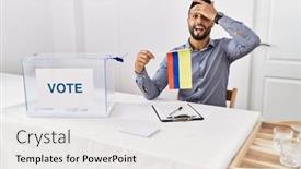  Presentation with political campaign - Presentation theme enhanced with young-handsome-man-with-beard background and a white colored foreground