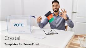  Presentation with political campaign - Theme featuring young-handsome-man-with-beard background and a white colored foreground