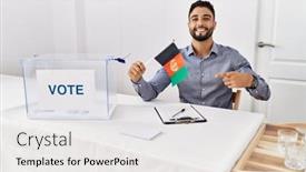  Presentation with political campaign - PPT theme consisting of young-handsome-man-with-beard background and a  colored foreground