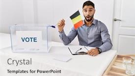  Presentation with political campaign - Slide deck featuring young-handsome-man-with-beard background and a white colored foreground