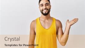  Presentation with hand palm - Presentation design consisting of young-handsome-man-with-beard background and a gold colored foreground