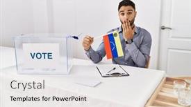  Presentation with political campaign - Slide set with young-handsome-man-with-beard background and a white colored foreground