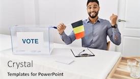  Presentation with political campaign - Presentation design consisting of young-handsome-man-with-beard background and a white colored foreground