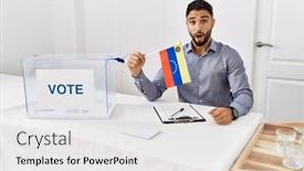  Presentation with political campaign - Presentation theme enhanced with young-handsome-man-with-beard background and a white colored foreground