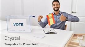  Presentation with political campaign - PPT layouts having young-handsome-man-with-beard background and a  colored foreground