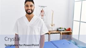  Presentation with face pain - PPT theme consisting of young-handsome-man-with-beard background and a light blue colored foreground