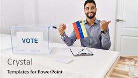  Presentation with political campaign - Slide set enhanced with young-handsome-man-with-beard background and a white colored foreground