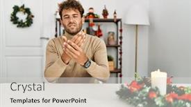  Presentation with inflammation - PPT theme enhanced with young-handsome-man-with-beard background and a light gray colored foreground