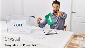  Presentation with political campaign - Presentation design with young-handsome-man-with-beard background and a  colored foreground