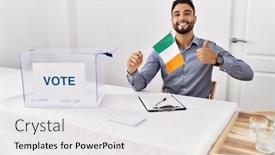  Presentation with political campaign - Presentation theme having young-handsome-man-with-beard background and a white colored foreground