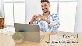  Presentation with computer love - PPT theme having young-handsome-man-with-beard background and a soft green colored foreground