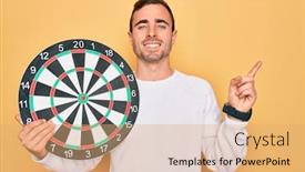  Presentation with dartboard - Beautiful theme featuring young-handsome-man-with-blue backdrop and a coral colored foreground