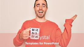  Presentation with winner cup - Slides enhanced with young-handsome-man-with-blue background and a coral colored foreground