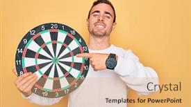  Presentation with dartboard - Amazing presentation design having young-handsome-man-with-blue backdrop and a coral colored foreground