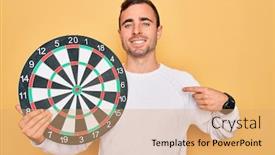  Presentation with dartboard - Theme consisting of young-handsome-man-with-blue background and a coral colored foreground