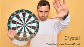  Presentation with dartboard - Colorful presentation theme enhanced with young-handsome-man-with-blue backdrop and a yellow colored foreground