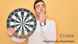  Presentation with dartboard - Slide set enhanced with young-handsome-man-with-blue background and a yellow colored foreground