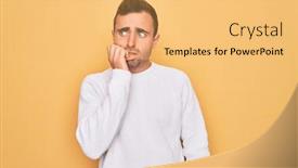  Presentation with blue eyes - Audience pleasing presentation design consisting of young-handsome-man-with-blue backdrop and a yellow colored foreground