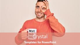  Presentation with coffe - Colorful PPT theme enhanced with young-handsome-man-with-blue backdrop and a coral colored foreground