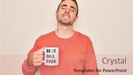  Presentation with coffe - Slide set with young-handsome-man-with-blue background and a coral colored foreground