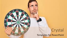  Presentation with dartboard - Colorful presentation enhanced with young-handsome-man-with-blue backdrop and a yellow colored foreground