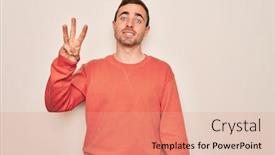  Presentation with blue eyes - Beautiful PPT layouts featuring young-handsome-man-with-blue backdrop and a coral colored foreground