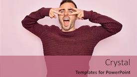  Presentation with blue eyes technology eye scan - Colorful slides enhanced with young-handsome-man-with-blue backdrop and a coral colored foreground