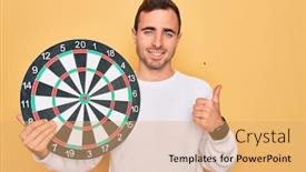  Presentation with dartboard - Audience pleasing presentation theme consisting of young-handsome-man-with-blue backdrop and a coral colored foreground