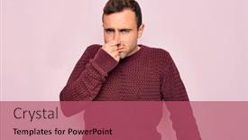  Presentation with breath - PPT theme consisting of young-handsome-man-with-blue background and a coral colored foreground