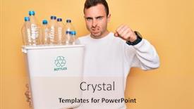  Presentation with plastic recycling - Slide deck with young-handsome-man-with-blue background and a coral colored foreground