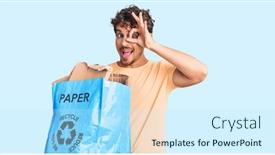  Presentation with recycling paper - Slide set featuring young-handsome-man-with-curly background and a cool aqua colored foreground