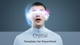  Presentation with hologram - Presentation theme consisting of robot audio - young handsome man with hologram background and a light blue colored foreground