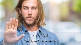  Presentation with one young man exercising handball - Beautiful presentation theme featuring young handsome man with long backdrop and a  colored foreground