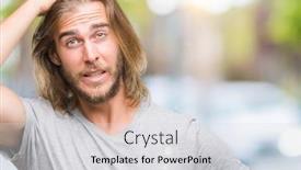  Presentation with long hair man - PPT theme with young handsome man with long hair over isolated background holding football ball stressed with hand on head shocked with shame and surprise face angry and frustrated fear and upset for mistake background and a light gray colored foreground