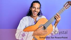  Presentation with classical guitar - Amazing slide deck having young-handsome-man-with-long backdrop and a coral colored foreground