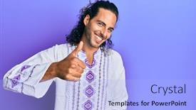  Presentation with bohemian - Colorful PPT theme enhanced with young-handsome-man-with-long backdrop and a light blue colored foreground