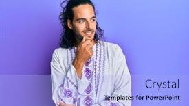  Presentation with bohemian - Theme enhanced with young-handsome-man-with-long background and a light blue colored foreground