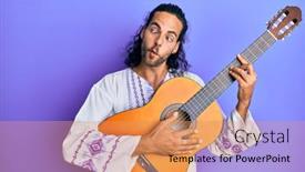  Presentation with classical guitar - Presentation theme enhanced with young-handsome-man-with-long background and a coral colored foreground