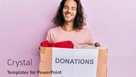  Presentation with charity - PPT theme with young-handsome-man-with-long background and a lemonade colored foreground