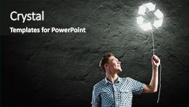  Presentation with recycle glass waste for recycling - Beautiful slide deck featuring young handsome man with recycle backdrop and a  colored foreground