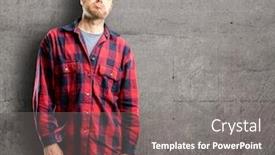  Presentation with overworked - Presentation design having young handsome man with sleepy expression being overworked and tired background and a gray colored foreground